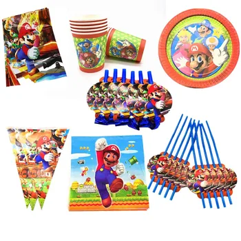 

67pcs/lot Mario plates cups straws napkins Mario theme disposable tableware set Super Mario disposable tablecloths banners cups