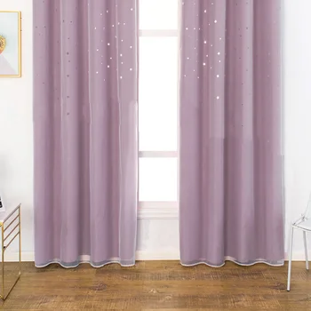 

2Pcs Double Layers Blackout Curtains Drapes with Hollow Star for Kids Room Home Decor DC156