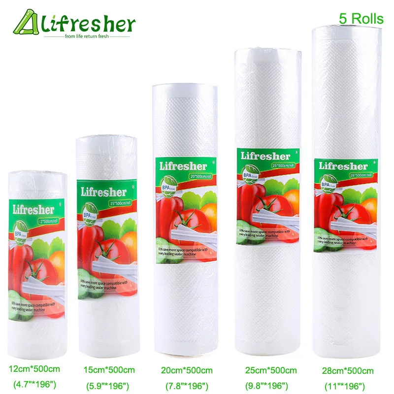 Us 20 56 51 Off Lifresher Food Storage Saver Bags Vacuum Sealer Bag 15 25 28 Package For Kitchen 5 Rolls Lot Dropshipping In