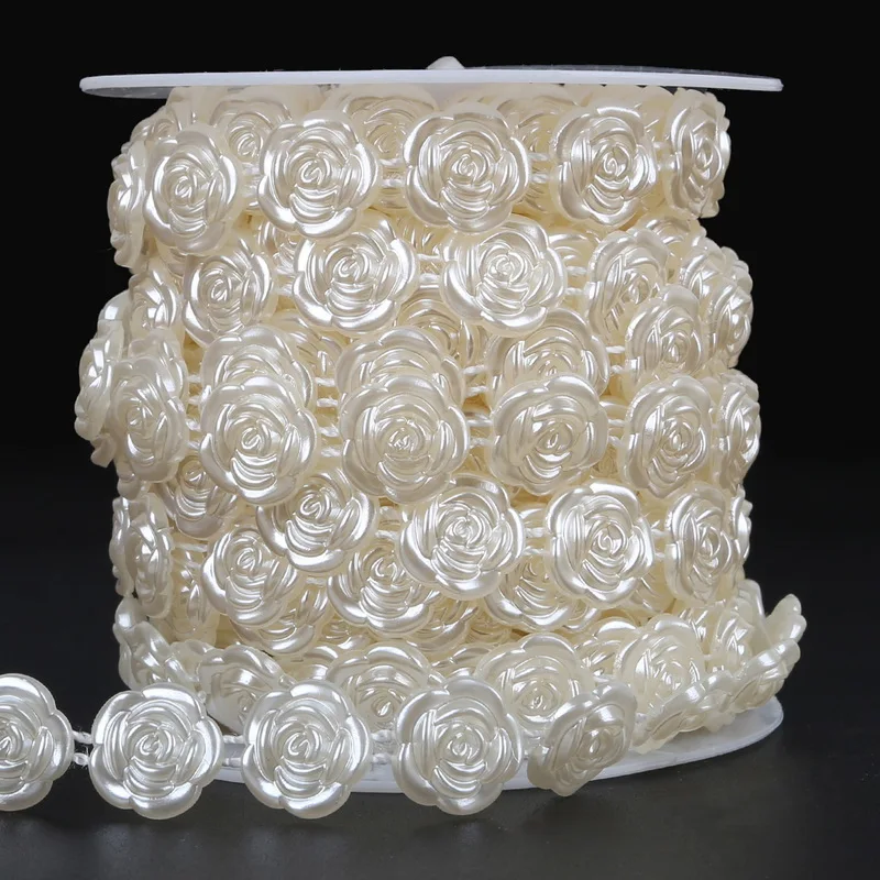 

16mm 2m/Lot Rose Flower Cotton Line Chain ABS Imitation Pearl Beads Trim for DIY Wedding Party Jewelry Findings Craft Decoration
