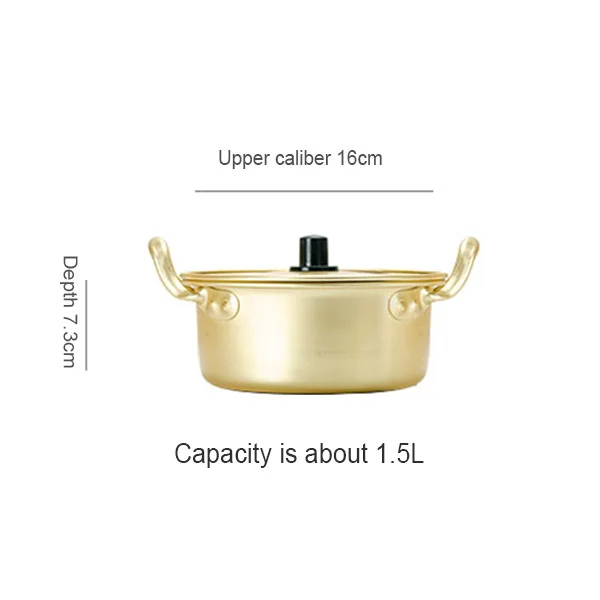 Yellow Aluminum Ramen Noodles Pot Korean Soup Pot With Lid Milk Egg Soup Cooking Pot Fast Heating For Kitchen Cookware Tool 1pc - Color: 1.5L