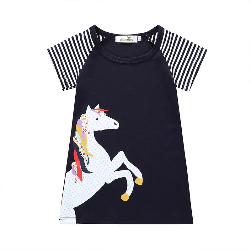INS Girls Cute Pony Long Style T-Shirt Dress Cotton Short Sleeve Summer Children's Dresses05