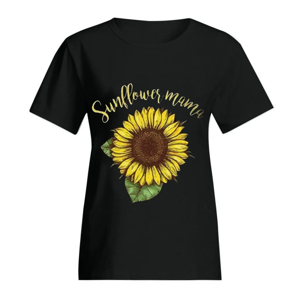 

2019 Summer Hot Sale Tee Shirt Women Short Sleeve Sun Child Sunflower Printed Casual T-Shirts T-shirt Tee Tops camiseta mujer