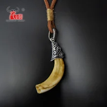 1PC Handmade Hide rope Men’s Sweater Necklace Natural Tooth Pendant Vintage Jewelry Original tribal film and television props