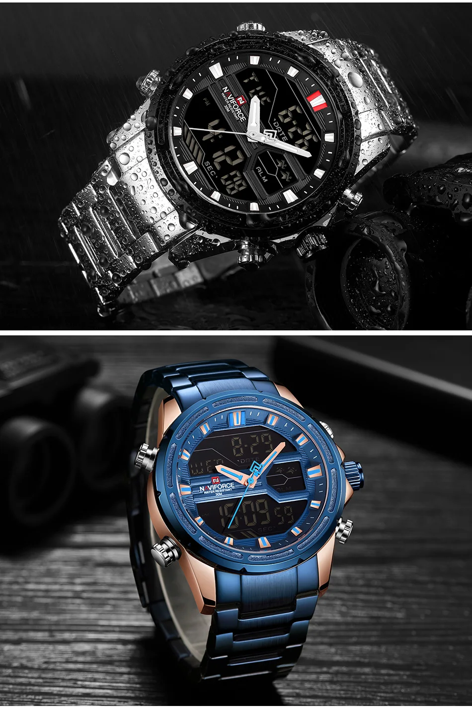 NAVIFORCE мужские часы спортивные кварцевые цифровые мужские часы с коробкой набор для продажи мужские военные водонепроницаемые часы Relogio Masculino