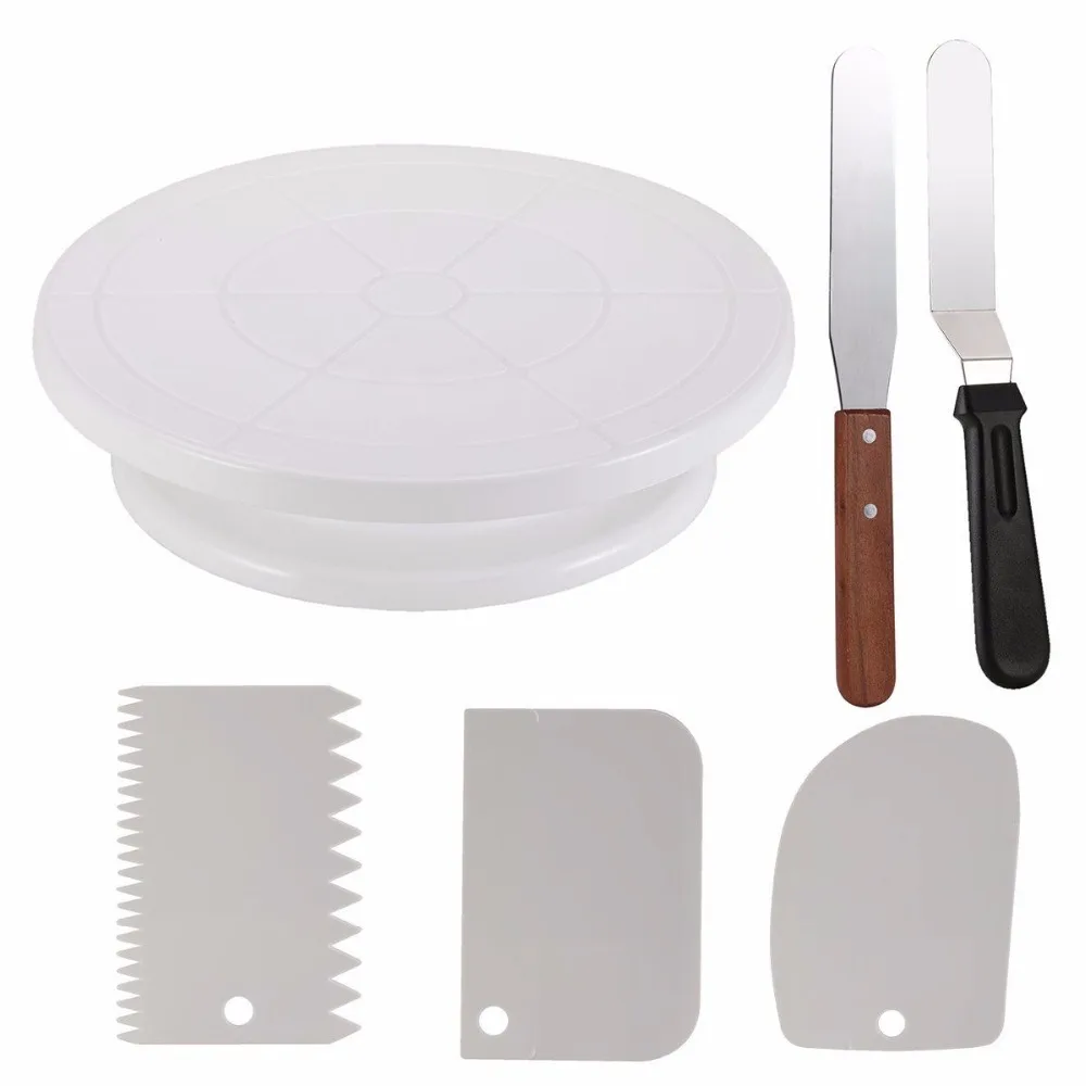 

6pcs Cake Decorating Turntable Cake Decorating Supplies Decorating Com/Icing Smoother(3pcs)2 Icing Spatula With Sided & angled