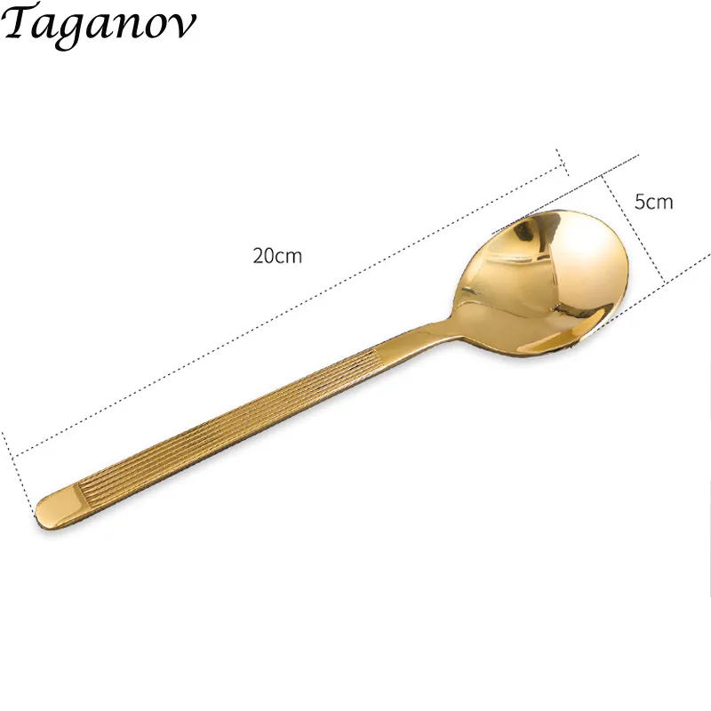 8 inch Pure Copper soup spoon yellow brass long handle Dessert Spoon