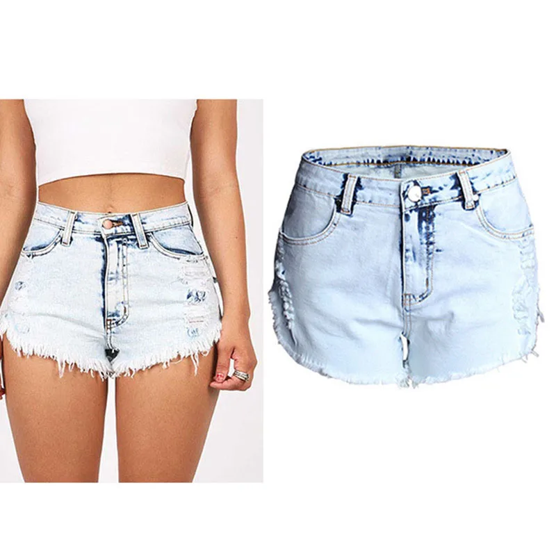 2018 New Vogue Clothes Women Chic Shorts Holes Burr Elastic Shorts Empire Snowflake Washed Hot Shorts Ladies Cotton Denim Shorts (3)