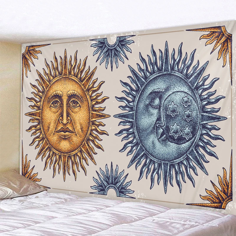 Красивый гобелен Sun Moon психоделический Небесный индийский солнце хиппи