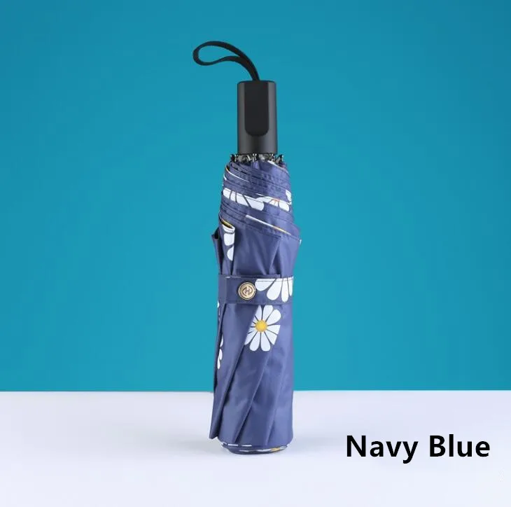 Techome белый цветок складной солнечный и дождливый женский ветрозащитные Зонты черное покрытие солнцезащитный зонтик дождь женская девушка зонтик - Цвет: Navy Blue