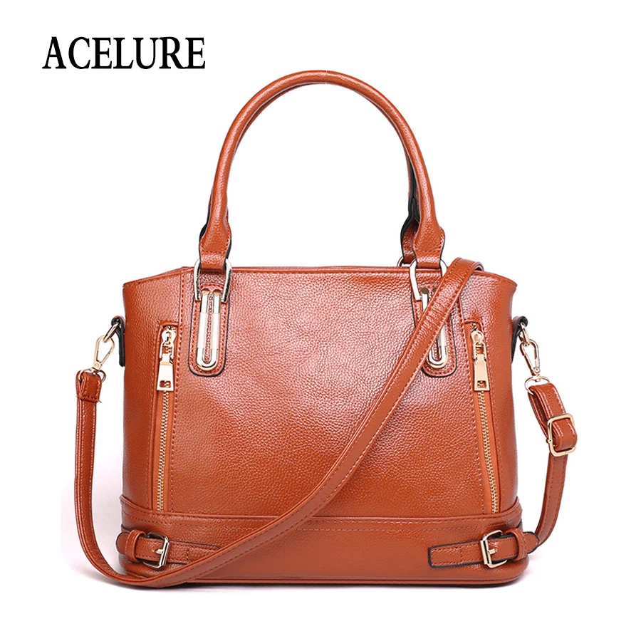 

ACELURE Solid Color Business Style Handbags Soft Pu Leather Shoulder Bags For Women All-Match Ladies Crossbody Bag Casual Totes