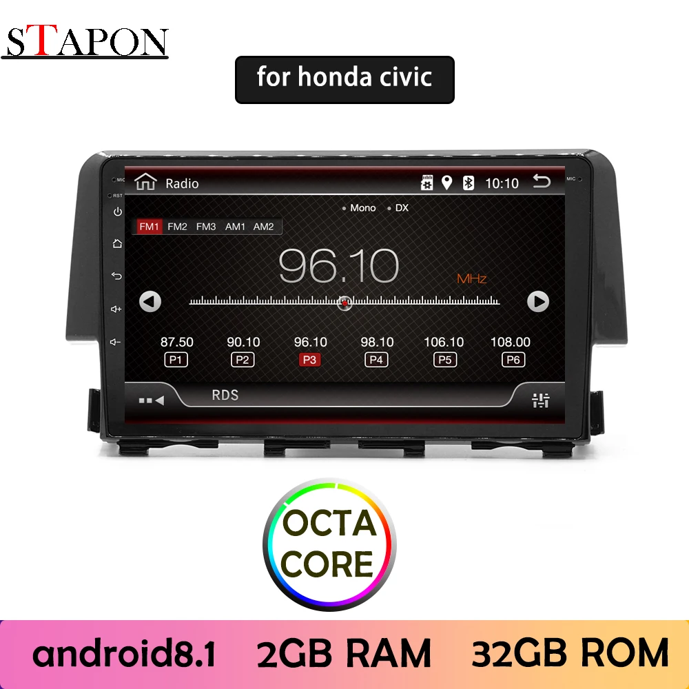 STAPON 10 дюймов для honda civic 2016 18 Android 8 1 2GBRAM автомобильный DVD MP5 мультимедийный плеер с