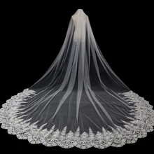 Высокое качество реальные фотографии аппликация бисером 3,5 м длинный свадебный мягкий кружевной тюль край Соборная вуаль новая свадебная вуаль