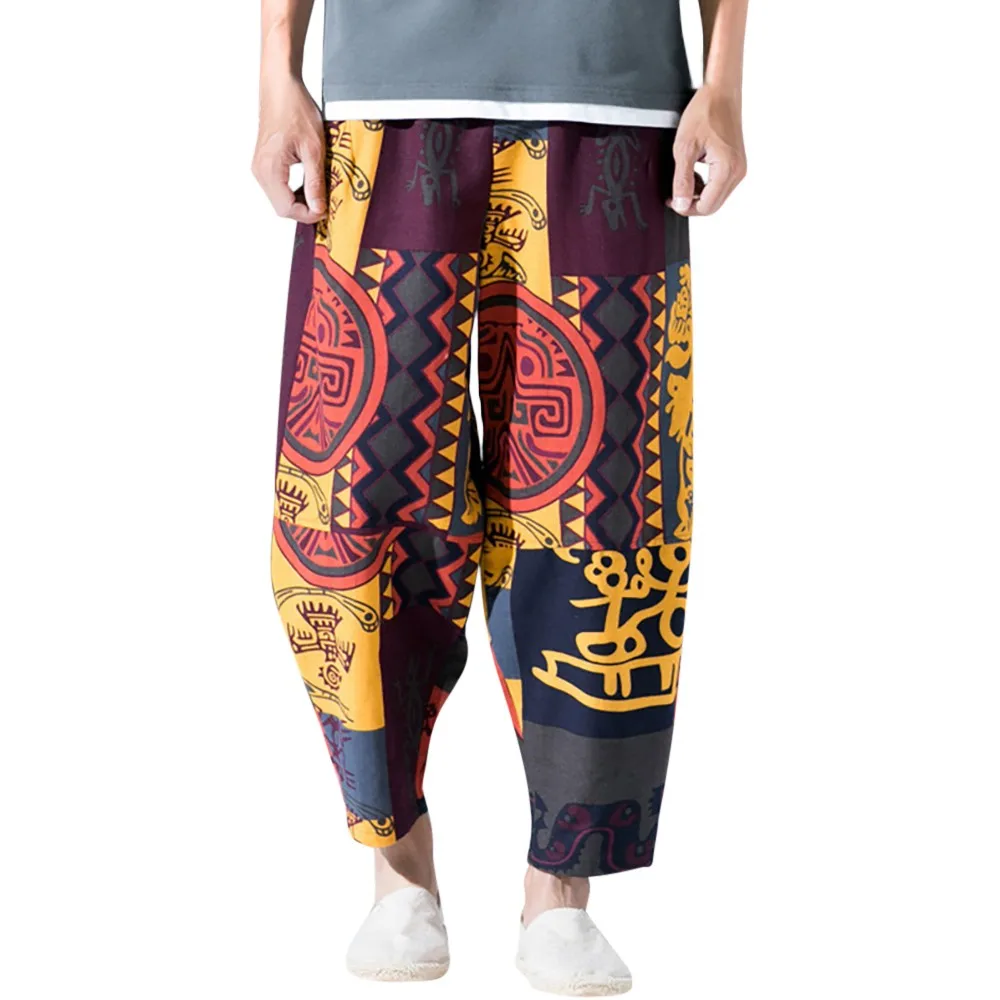 New Hip Hop Aladdin Hmong Baggy Cotton Linen Harem Pants Men Plus Size Wide Leg Trousers New Boho Casual Pants Cross-pants c0312
