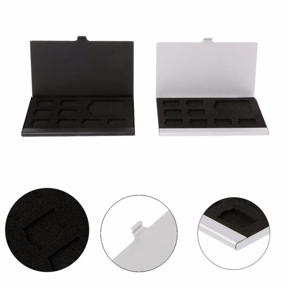 Monolayer Aluminum Alloy 1 SD+8 TF Micro SD Card Holder Protector Storage Box Case