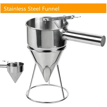 

Stainless Steel Octopus Balls Egg Cone Funnel Waffle Maker Tool With Rack Sugar Syrup Dispenser For Cake