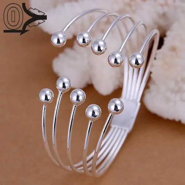 

Free Shipping Wholesale Silver Plated Bangle,Wedding Jewelry Accessories,Five-wire Beads Flower Fashion Silver Bangles Bracelet