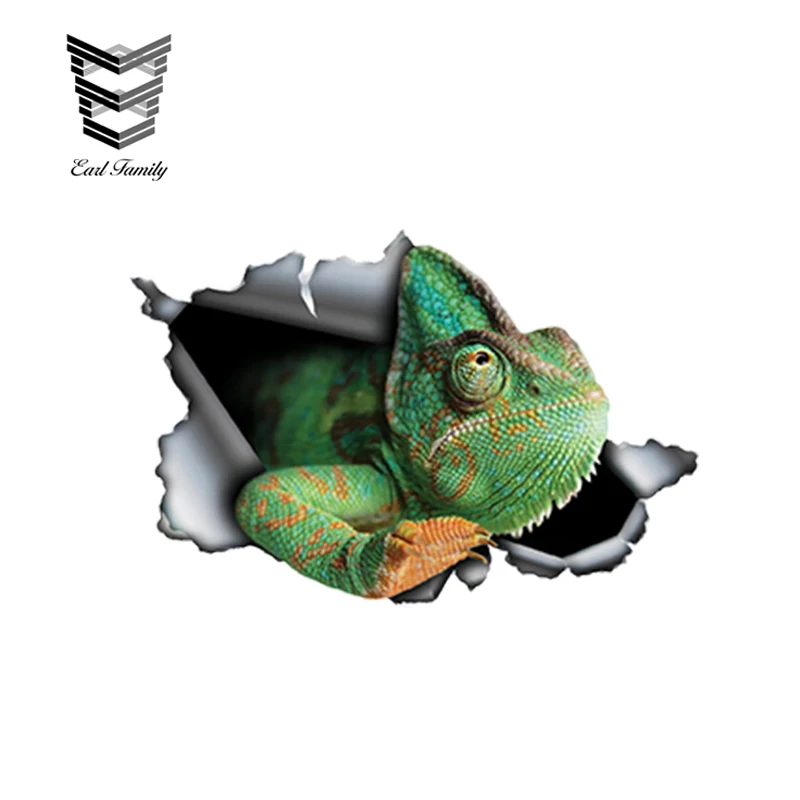 

EARLFAMILY 13cm x 8.6cm Green Chameleon Car Sticker Torn Metal Decal Reflective Stickers Waterproof Chameleon Decals Decoration