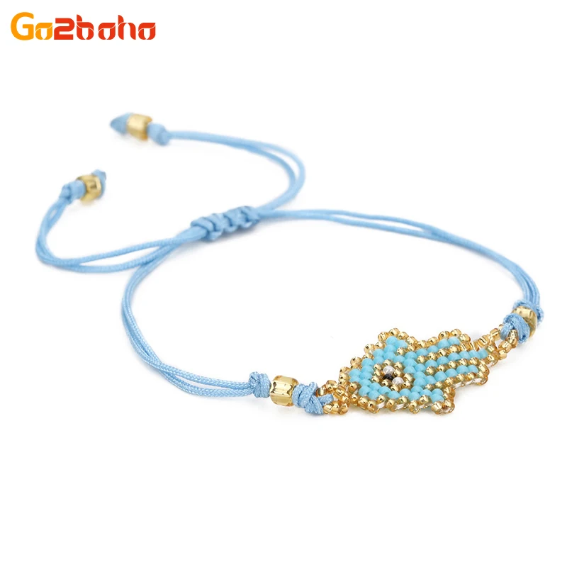 

Go2boho Mysterious Fatima Hand Bracelets for Women Eye of Hands Miyuki Beads Double Rope Bracelet Fashion Jewelry Adjustable