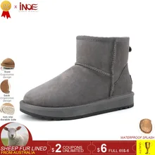 INOE sheepskin suede leather sheep wool fur lined men short winter basic snow boots for men ankle winter shoes black grey brown