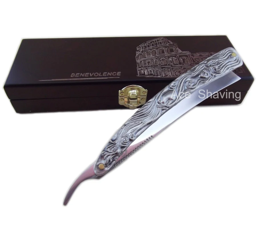 

Stainless Steel Shaving Straight Razor Wooden Box "Sweeney Todd" Cut Throat Folding Barber Shaver