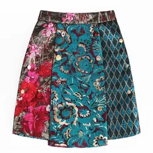 Новое поступление Летняя женская юбка винтажная Роскошная Цветочная печать Бриллиантовая пуговица украшение тонкая универсальная юбка