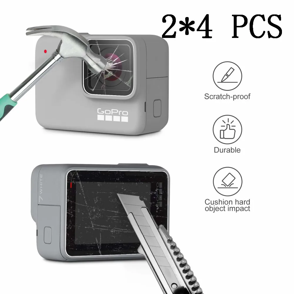 

1/2*4PCS 2X LCD screen tempered film 2X Lens tempered film Screen Protector for GoPro Hero 7 Tempered Glass Film Accessories