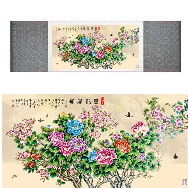 

Chinese traditional art painting Peony flower and butterfly painting Mudan art painting