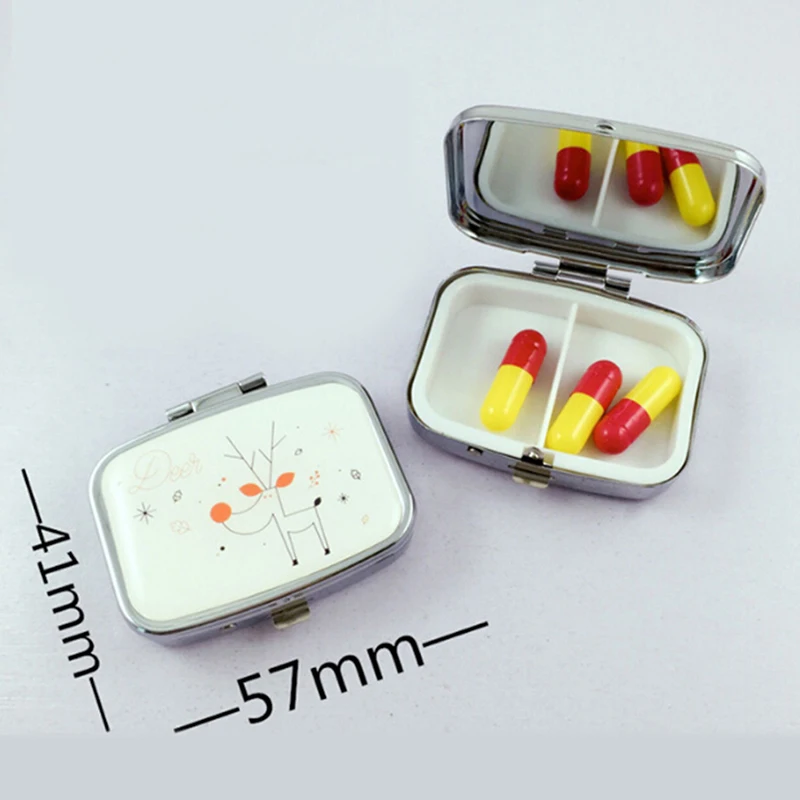 

Portable Metal Square Flower Print Organizer Cute Compartment Pill Case Storage Tablet Container Medicine Box