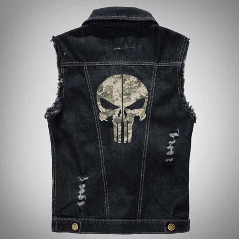Digital Camou Vintage Pattern The Punisher Male Denim Vest Men Sleeve Jeans Jacket Plus Size 5XL 6XL Digital Camou Vintage Pattern The Punisher Male Denim Vest Men Sleeve Jeans Jacket Plus Size 5XL 6XL