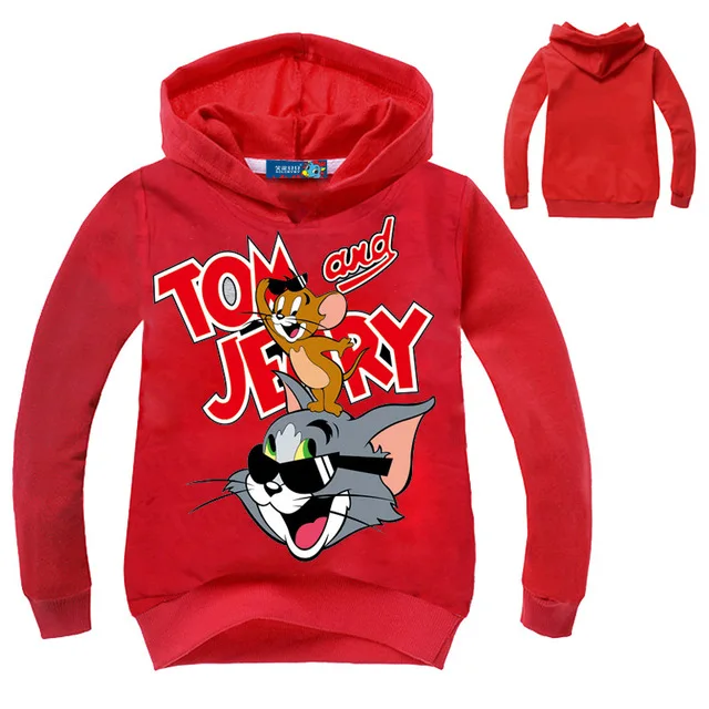 Детские толстовки с героями мультфильмов «Том и Джерри» для мальчиков и девочек; детская толстовка с капюшоном; футболка с длинными рукавами; весенне-осенние повседневные хлопковые костюмы
