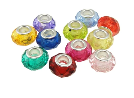 

YYW Hot Sale Mixed Clear Crystal Silver-color Colorful Acrylic Large Hole European Beads DIY Making for European Bracelets