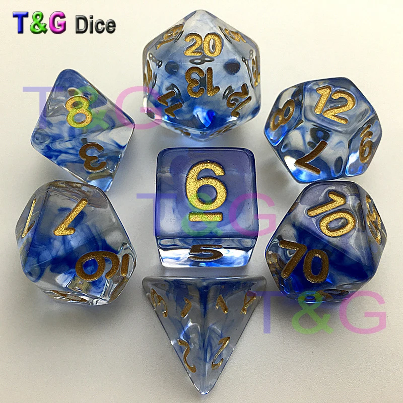 Новые кости многогранная Туманность синий w белый набор из 7 для D& d игры плюс сумка d4 d6 d8 d10 d12 d20 набор игральных костей Подарочная игрушка