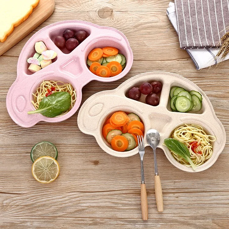 

Cartoon Car Baby Bamboo Plate Baby Feeding Dinnerware Wheat Straw Tableware for Baby Kids Dishes ECO-friendly Children Plates X