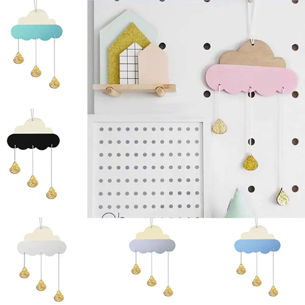 

1pc Nordic Style Wooden Cloud Glitter Water Drop Hanging Decoration Kids Room Decor