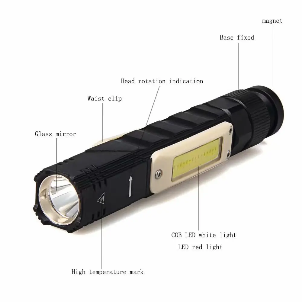 Новый 2 в 1 USB Перезаряжаемый COB светодиодный фонарик рабочий свет сильные