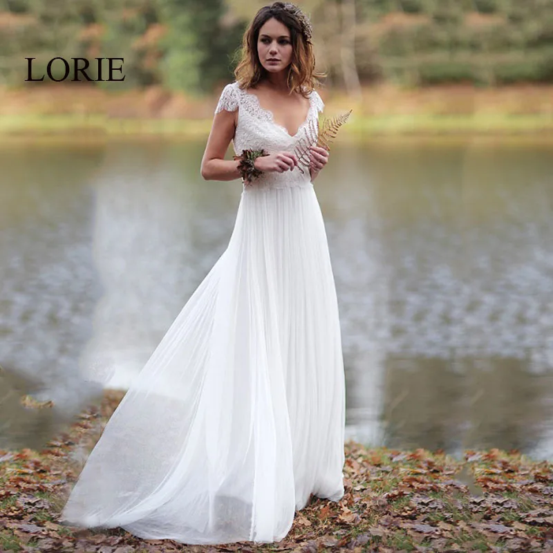 Us 79 99 50 Off Lorie Beach Wedding Dress 2019 V Neck Appliqued Wih Lace Princess Cheap Bride Dress Tulle A Line Wedding Gown Free Shipping In