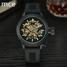 MCE Luxury Brand Mechanical Watches Men Black Silicone strap Skeleton Wristwatch Military Sport Watch Erkek kol saatleri 2016