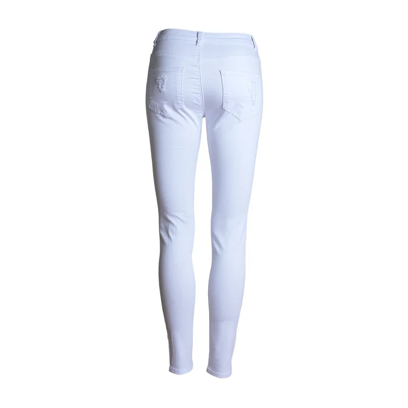 Горячая сексуальная Fittted поцарапанные рваные джинсы Полная длина однотонные белые брюки джинсовые Стрейчевые с посадкой на талии модные узкие джинсы для женщин