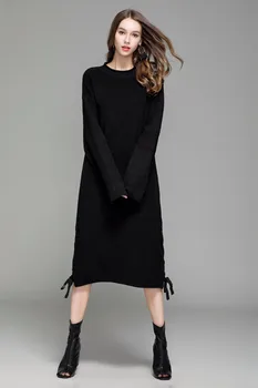 

2019 Autumn Winter Women Knitted Dress O Neck Long Sleeeve Patchwork Solid Loose Sweater Dress Vestidos de invierno