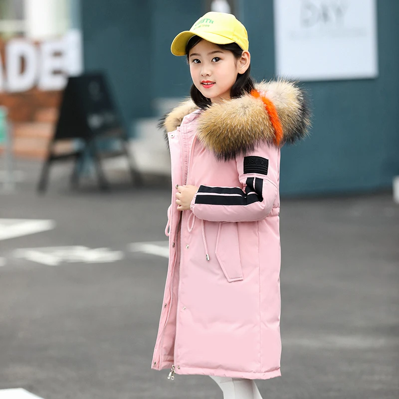 

HSSCZL Girls Duck Down Jacket 2018 Brand Winter Children Thicken Hooded Natural Fur Collar Coat Outerwear Overcoat Clothes 7-14A