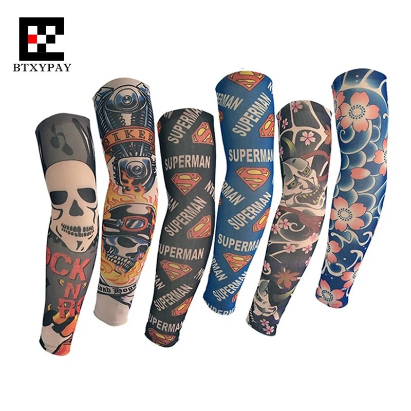 6pcs/Set Anti-UV Sunscreen Super Elastic Tattoo Arm Sleeves Warmers Hip-hop Rock Fashion Cool Sporting Protection Long Gloves