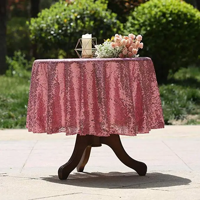 50 дюймов Круглая скатерть с золотыми блестками блестящая круглая прямоугольная вышитая скатерть с блестками для украшения свадебного торта - Цвет: Pink