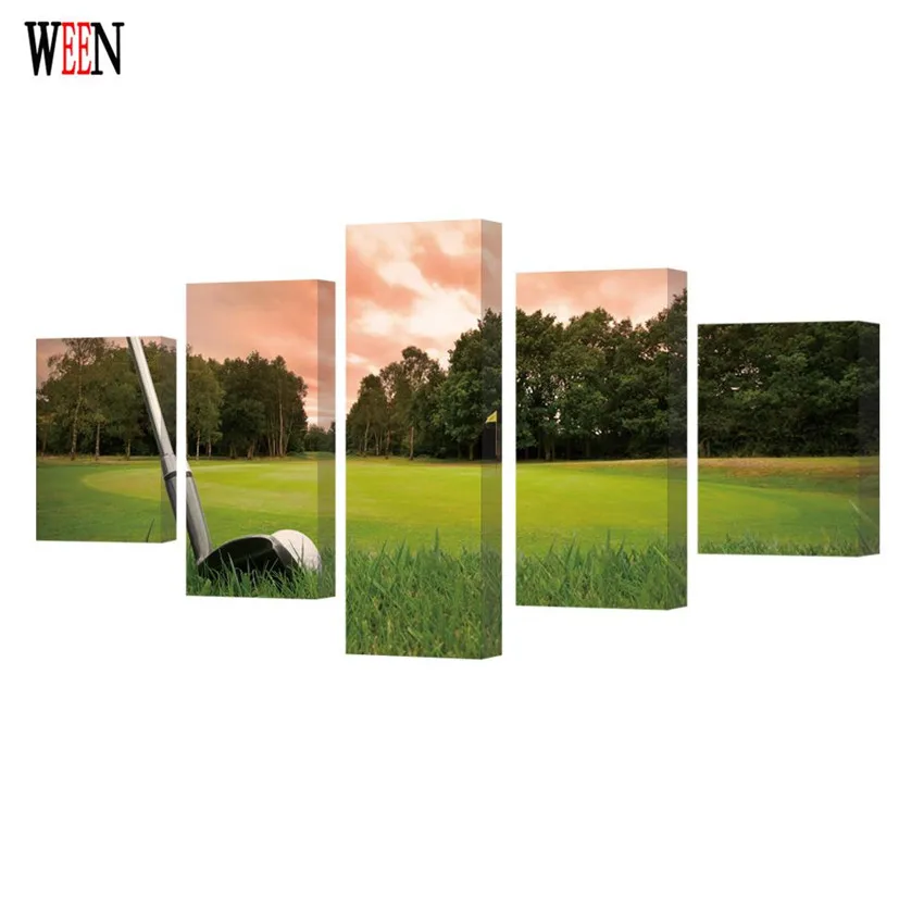 WEEN HD Drukowane Pole Golfowe Pictures Naciągnięte I Oprawione 5 Panel Ścienny Sztuki Malowania Na Płótnie Duży Dom Cuadros Decoracion Plakat