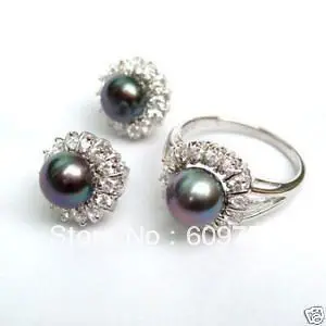 

rings for women sterling-silver-jewelry Natural Women's Mother sets Natural AAA Black Pearl Sterling Ring 6,7,8,9# Earring hook