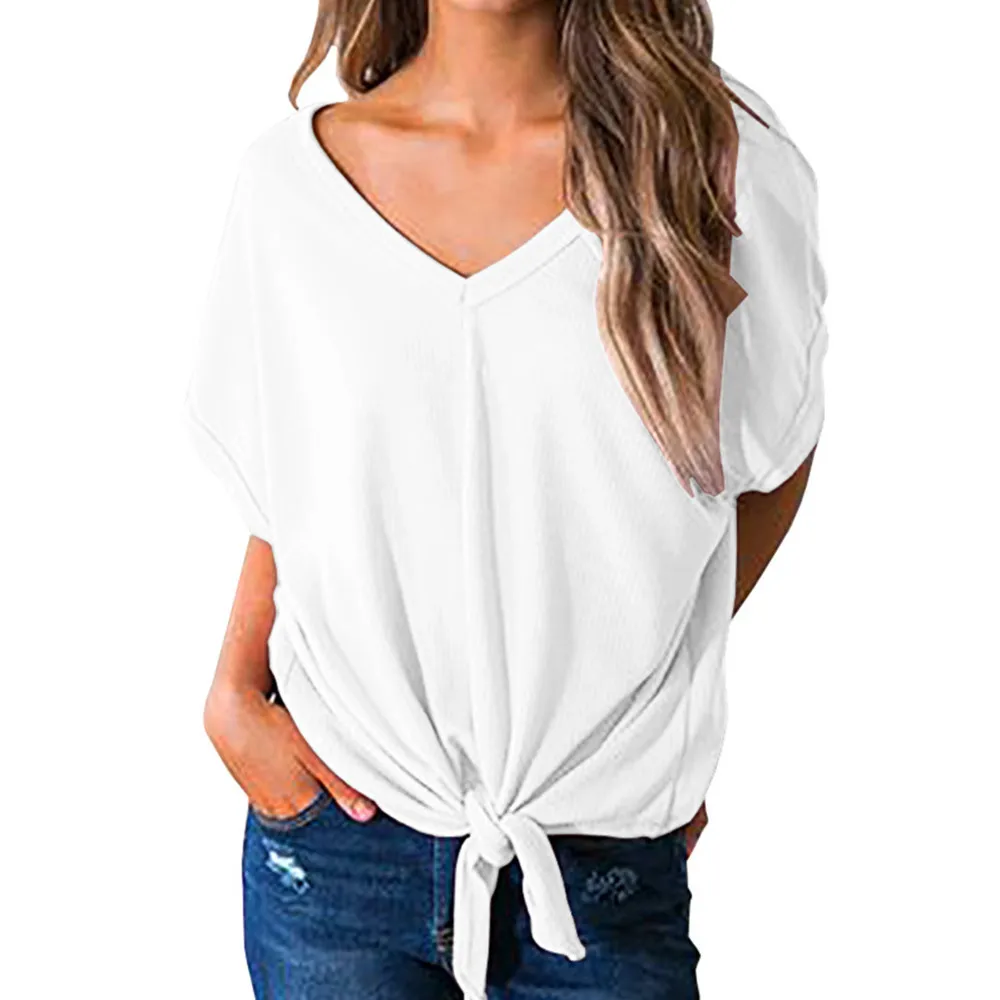 2019 New Fashion Women s Casuals Solid V-Neck Short Sleeve Bandage Loose T-Shirt vogue Hip Hop haut femme aesthetic modis #F7 2019 New Fashion Women s Casuals Solid V-Neck Short Sleeve Bandage Loose T-Shirt vogue Hip Hop haut femme aesthetic modis #F7