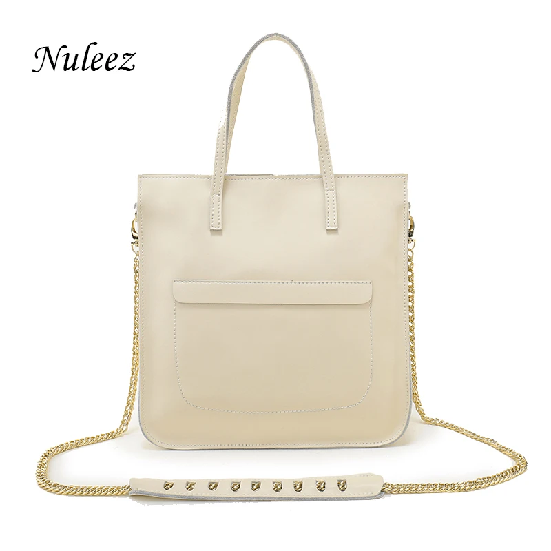 Nuleez Silver Gold Handbags White Genuine Leather Bag Chain Women Tote Work Bag Candy Crossbody ...