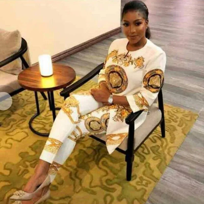 

2019 New African Print Elastic Bazin Baggy Pants Traditional Dashiki Fashion Suit For Lady Two Piece Set Clothes 3 Colors L-XXXL