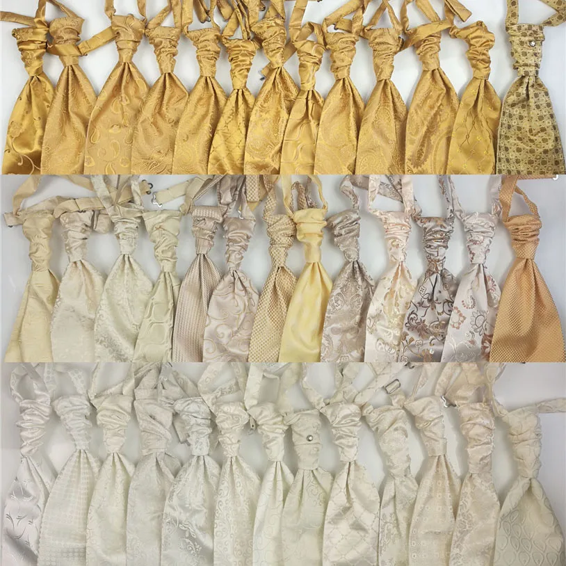 

Men Long handsome gold and ivory Ascot Ties Gentlemen Formal Neck Tie