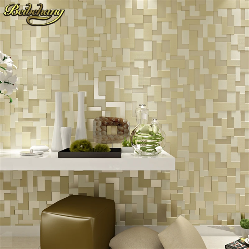 Modern 3D embossed nonwoven stereoscopic mosaic wallpaper rolls modern woven flocking wall paper living room Home Decoration